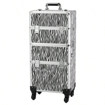 3 in 1 Aluminum Cosmetic Makeup Tattoo Box White Zebra Print