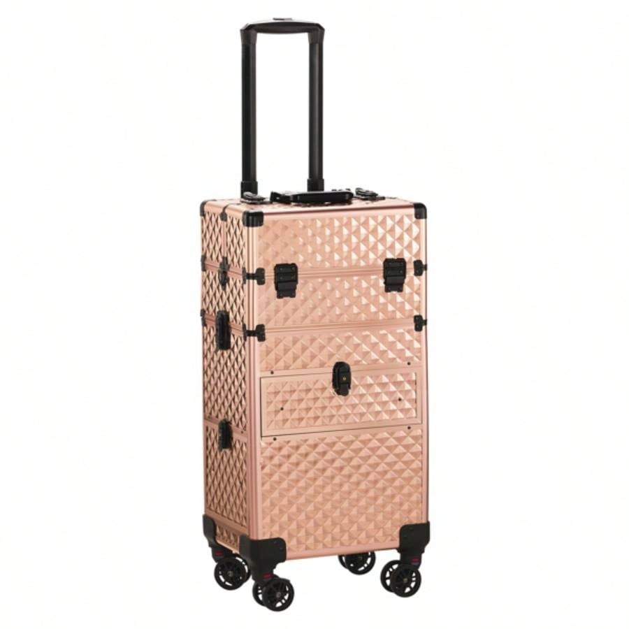 2 - in - 1 front drawer with slides, flat left drawer, removable universal wheels, aluminum, pattern, champagne gold, 34*24*72.5cm