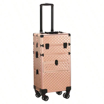 2 - in - 1 front drawer with slides, flat left drawer, removable universal wheels, aluminum, pattern, champagne gold, 34*24*72.5cm