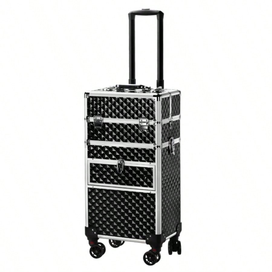 2 - in - 1 front drawer with slides, flat left drawer, removable universal wheels, aluminum, pattern, black, 34*24*72.5cm