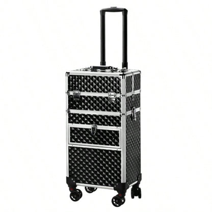 2 - in - 1 front drawer with slides, flat left drawer, removable universal wheels, aluminum, pattern, black, 34*24*72.5cm