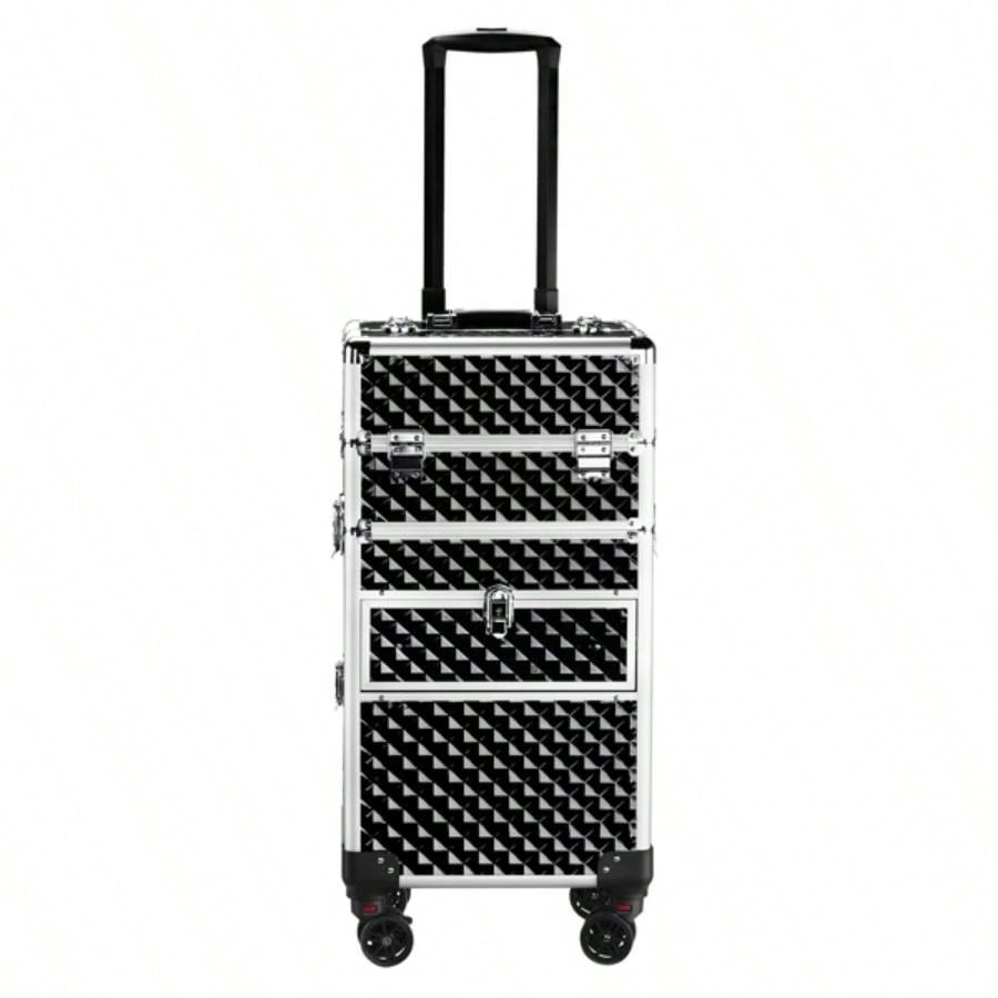 2 - in - 1 front drawer with slides, flat left drawer, removable universal wheels, aluminum, pattern, black, 34*24*72.5cm