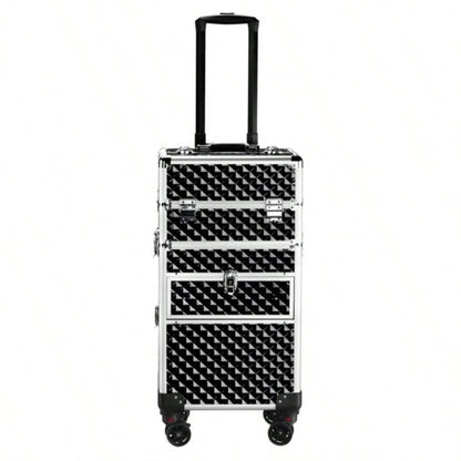 2 - in - 1 front drawer with slides, flat left drawer, removable universal wheels, aluminum, pattern, black, 34*24*72.5cm
