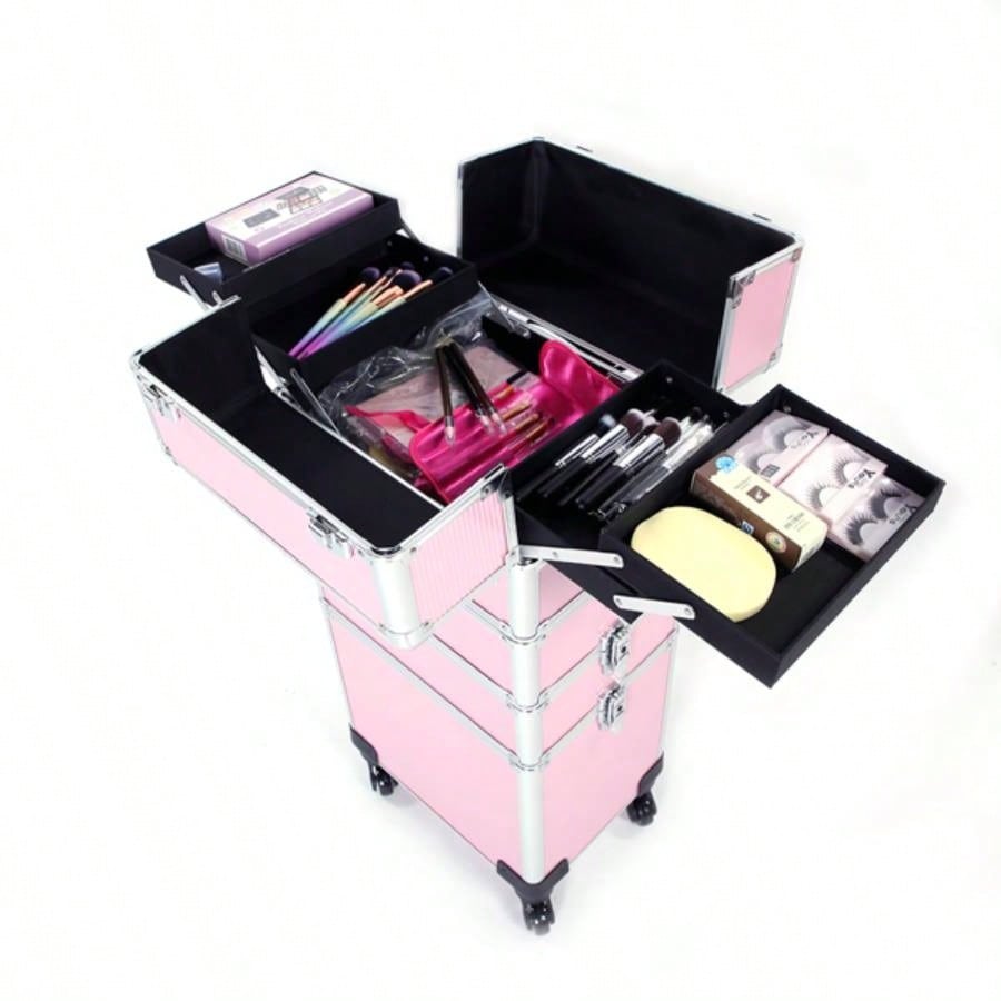 4 in 1 Aluminum Cosmetic Makeup Tattoo Box Pink