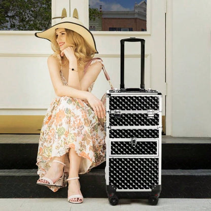 2 - in - 1 front drawer with slides, flat left drawer, removable universal wheels, aluminum, pattern, black, 34*24*72.5cm