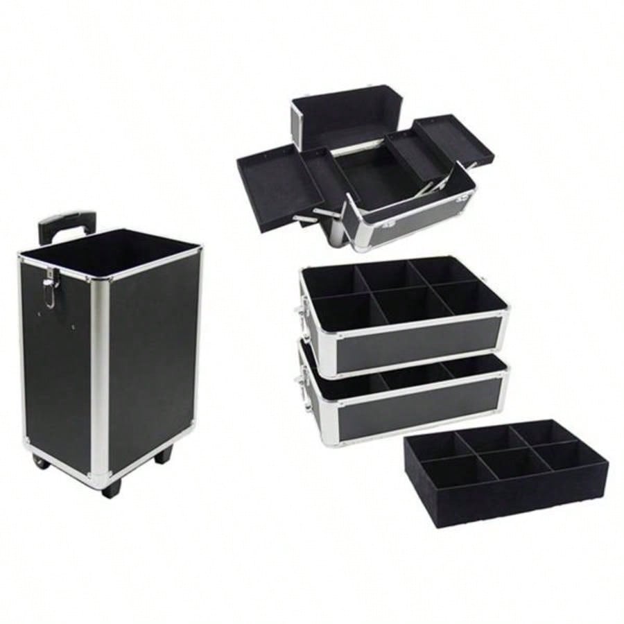4 - in - 1 Draw - bar Style Interchangeable Aluminum Rolling Makeup Black