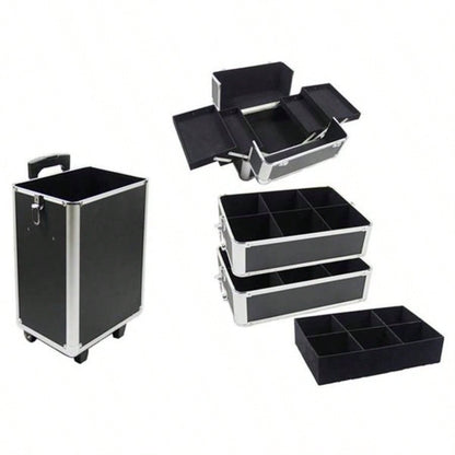 4 - in - 1 Draw - bar Style Interchangeable Aluminum Rolling Makeup Black