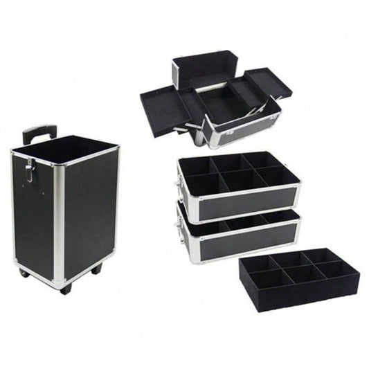 4 - in - 1 Draw - bar Style Interchangeable Aluminum Rolling Makeup Black