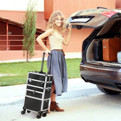 2 - in - 1 front drawer with slides, flat left drawer, removable universal wheels, aluminum, pattern, black, 34*24*72.5cm
