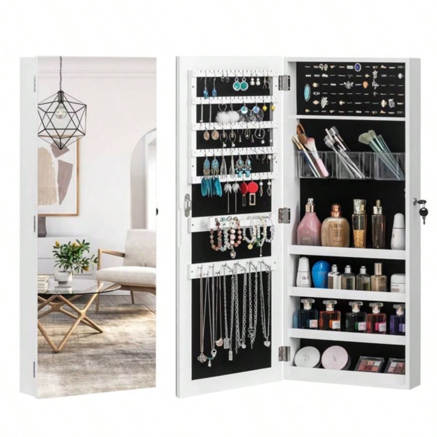 Whole Surface PVC Film Wall Hanging Door With Lock Jewelry Cabinet Fitting Mirror Cabinet