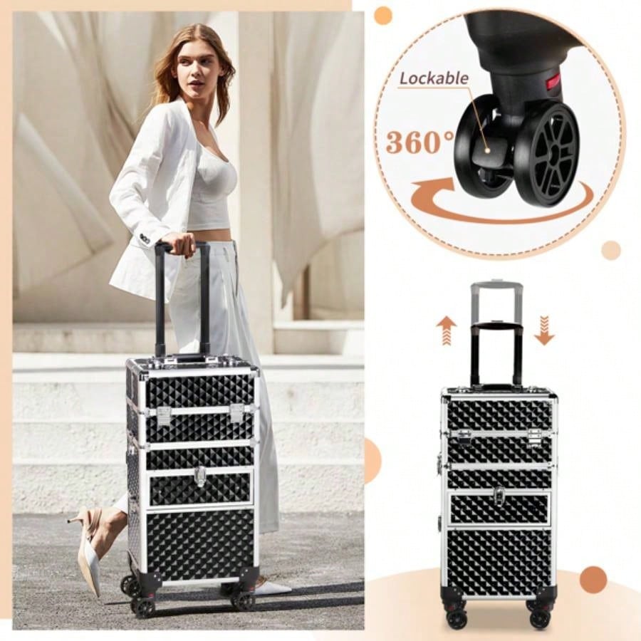 2 - in - 1 front drawer with slides, flat left drawer, removable universal wheels, aluminum, pattern, black, 34*24*72.5cm