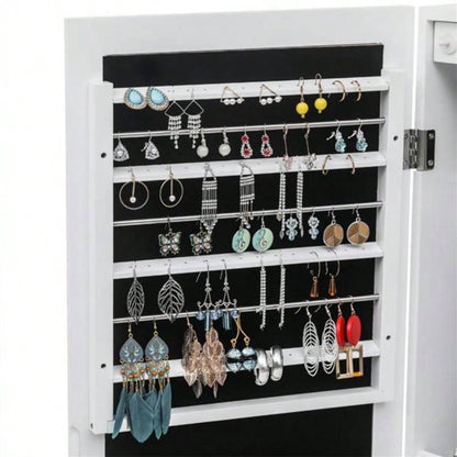 Non Full Mirror Wooden Wall Mounted 4 - Layer Shelf 6 Drawers 8 Blue LED Light Jewelry Storage Mirror Cabinet - White
