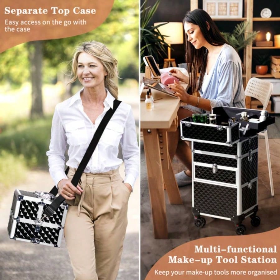 2 - in - 1 front drawer with slides, flat left drawer, removable universal wheels, aluminum, pattern, black, 34*24*72.5cm