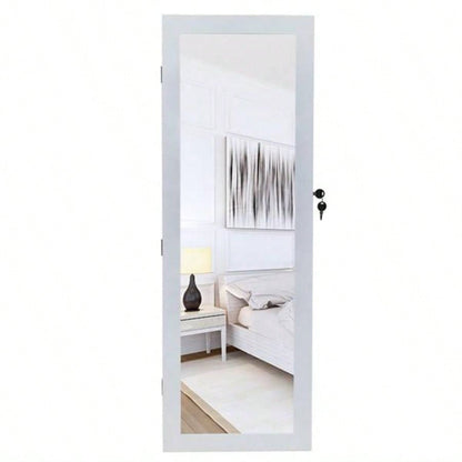Non Full Mirror Wooden Wall Mounted 4 - Layer Shelf, 2 Drawers, 8 Blue LED Lights, Jewelry Storage Mirror Cabinet - White