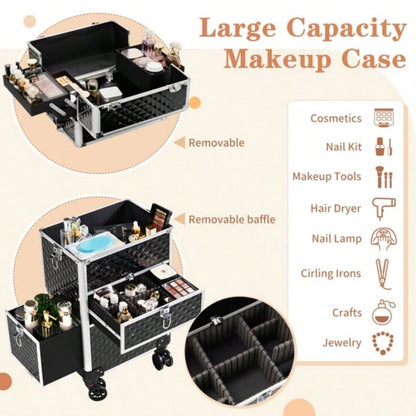 2 - in - 1 front drawer with slides, flat left drawer, removable universal wheels, aluminum, pattern, black, 34*24*72.5cm