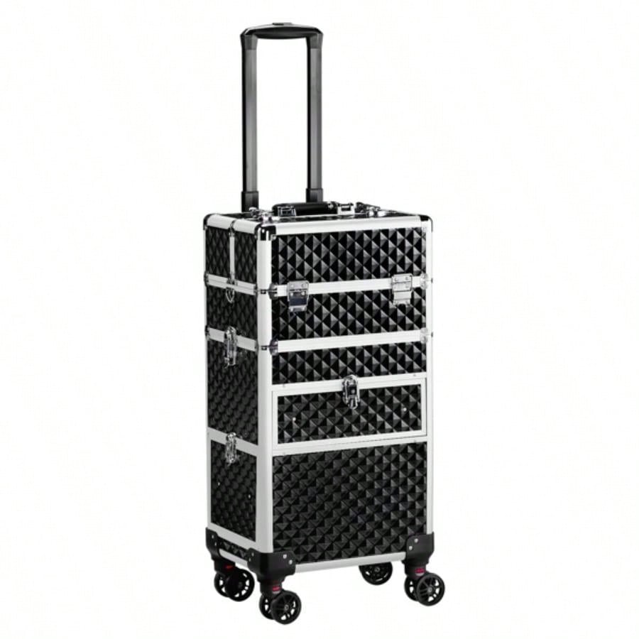 2 - in - 1 front drawer with slides, flat left drawer, removable universal wheels, aluminum, pattern, black, 34*24*72.5cm