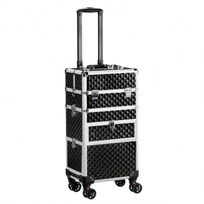 2 - in - 1 front drawer with slides, flat left drawer, removable universal wheels, aluminum, pattern, black, 34*24*72.5cm