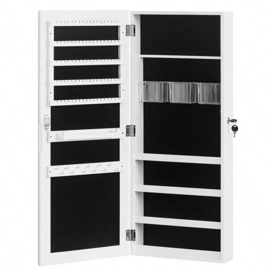 Whole Surface PVC Film Wall Hanging Door With Lock Jewelry Cabinet Fitting Mirror Cabinet
