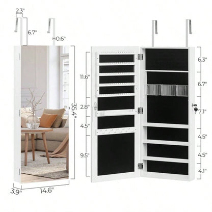 Whole Surface PVC Film Wall Hanging Door With Lock Jewelry Cabinet Fitting Mirror Cabinet
