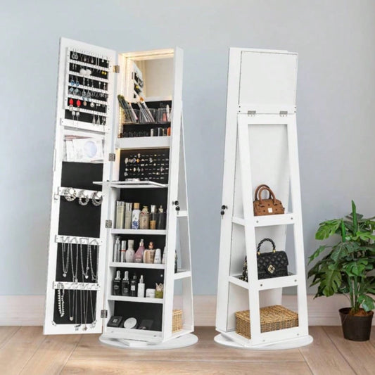 Jewelry Armoire with Full Length Mirror 360176; and Large Capacity Jewelry Organizer Armoire, Lockable Mirror with Jewelry Storage, Multi Storage Shelves