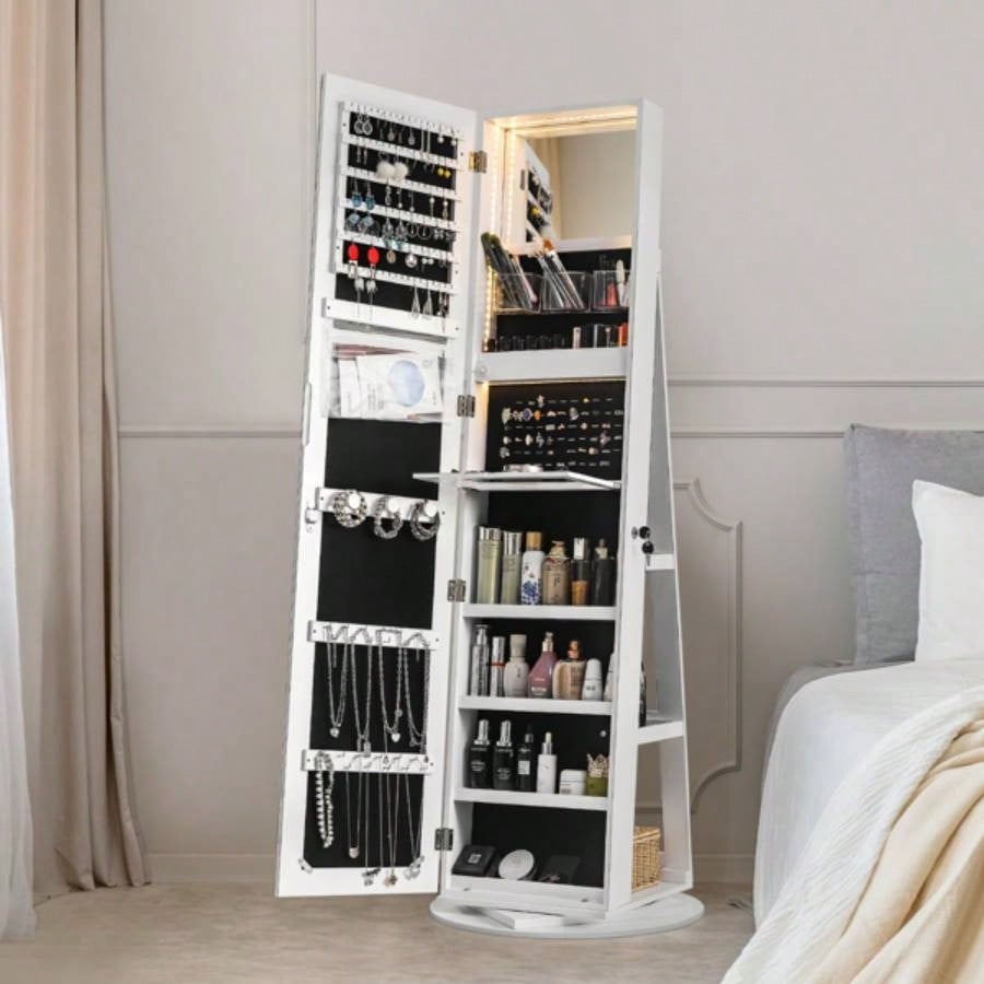 Jewelry Armoire with Full Length Mirror 360176; and Large Capacity Jewelry Organizer Armoire, Lockable Mirror with Jewelry Storage, Multi Storage Shelves
