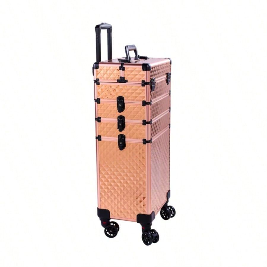 4 - in - 1 Draw - bar Style Interchangeable Aluminum Rolling Makeup - Gold