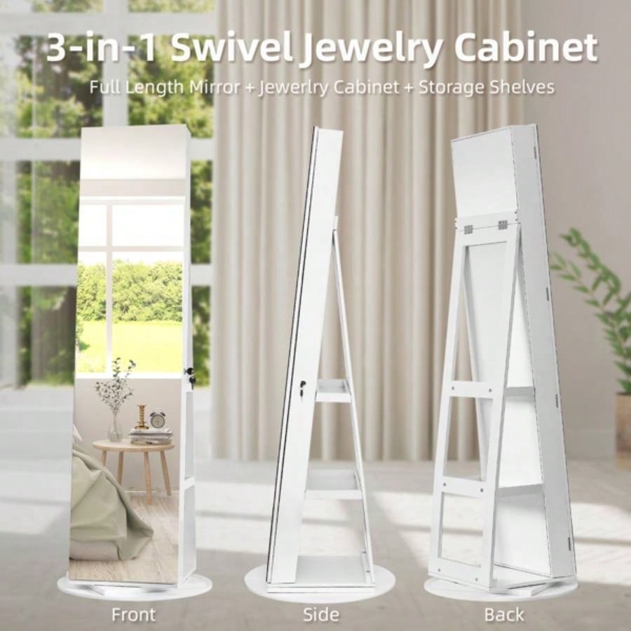 Jewelry Armoire with Full Length Mirror 360176; and Large Capacity Jewelry Organizer Armoire, Lockable Mirror with Jewelry Storage, Multi Storage Shelves