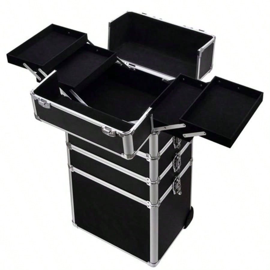 4 - in - 1 Draw - bar Style Interchangeable Aluminum Rolling Makeup Black