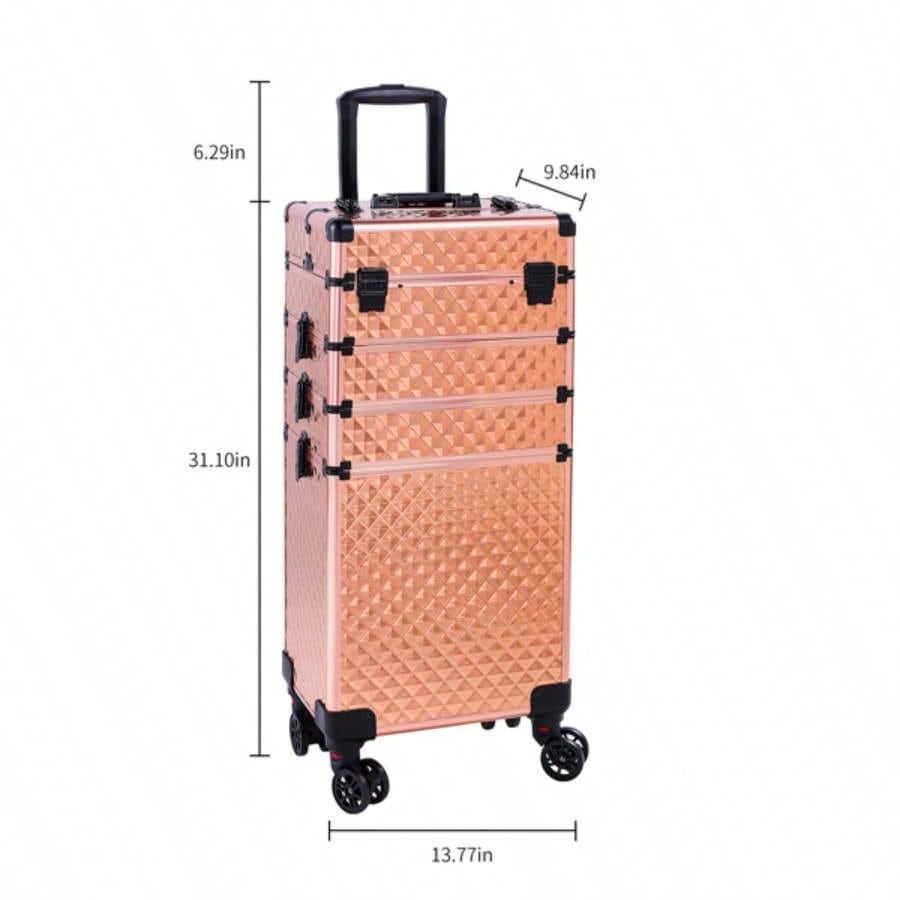 4 - in - 1 Draw - bar Style Interchangeable Aluminum Rolling Makeup - Gold