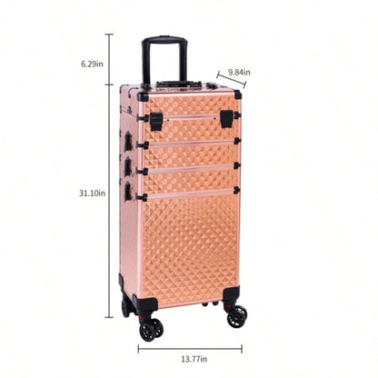 4 - in - 1 Draw - bar Style Interchangeable Aluminum Rolling Makeup - Gold