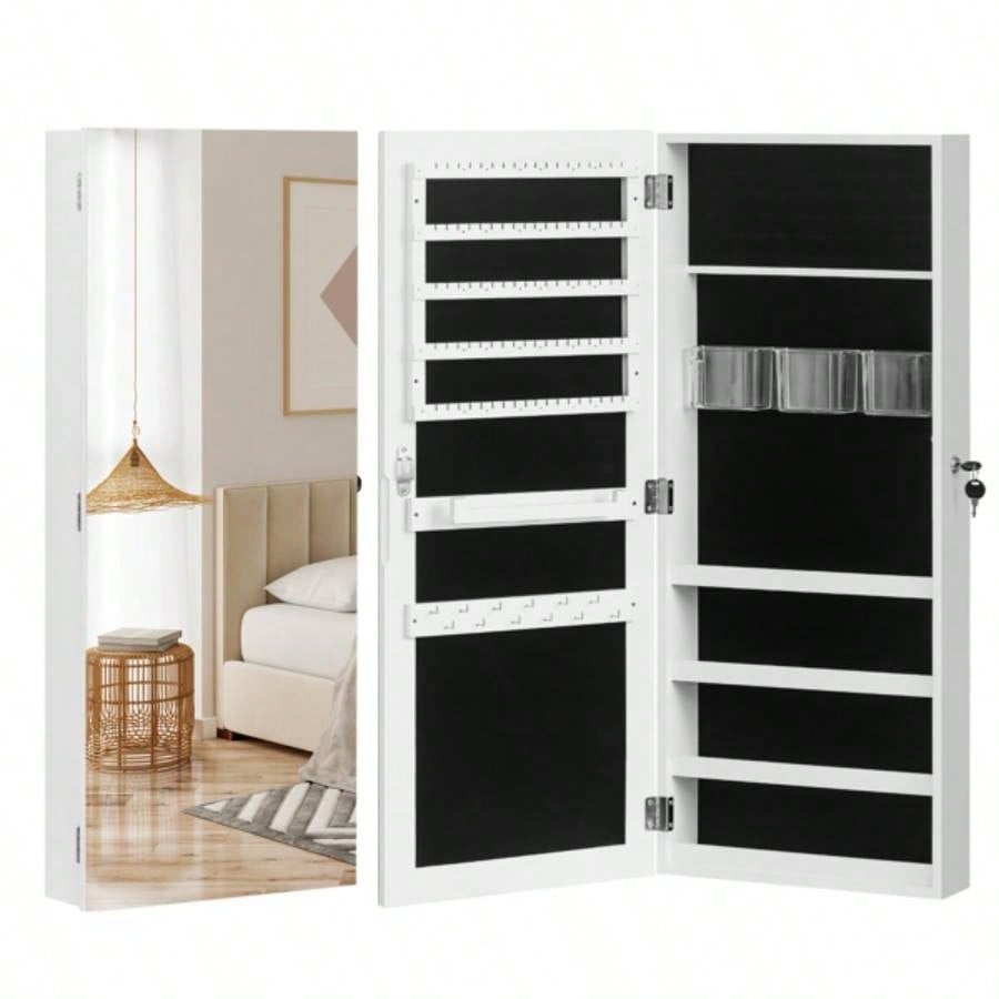 Whole Surface PVC Film Wall Hanging Door With Lock Jewelry Cabinet Fitting Mirror Cabinet