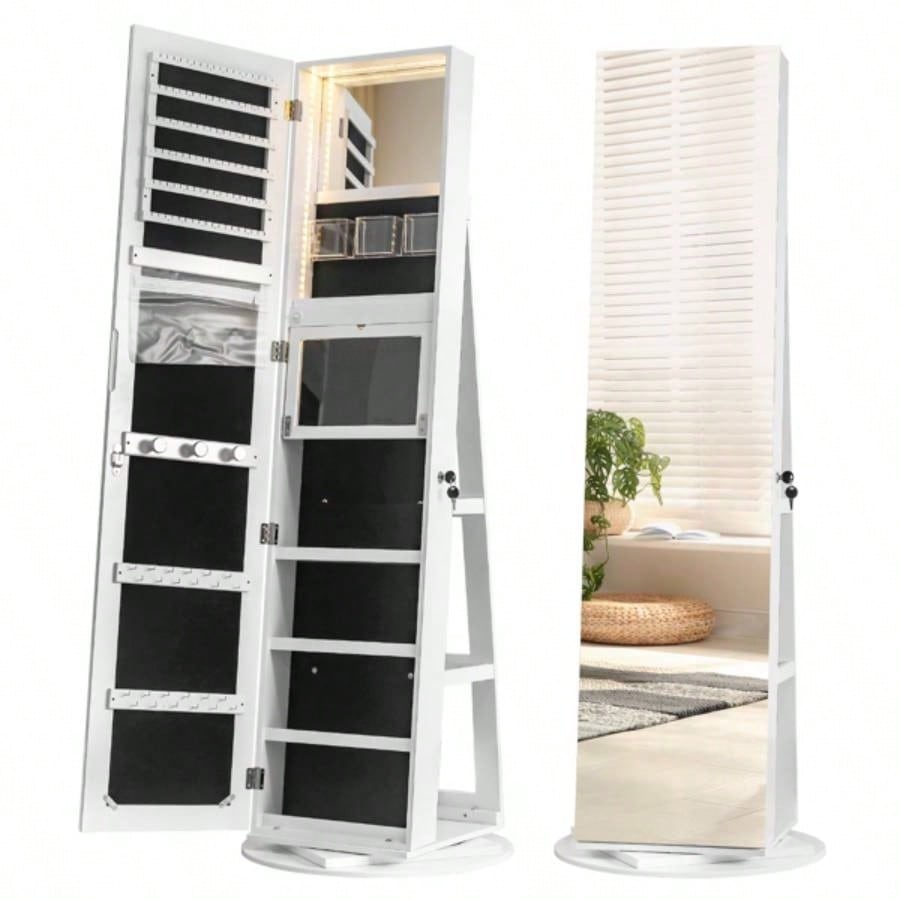 Jewelry Armoire with Full Length Mirror 360176; and Large Capacity Jewelry Organizer Armoire, Lockable Mirror with Jewelry Storage, Multi Storage Shelves
