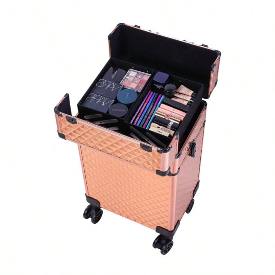 4 - in - 1 Draw - bar Style Interchangeable Aluminum Rolling Makeup - Gold