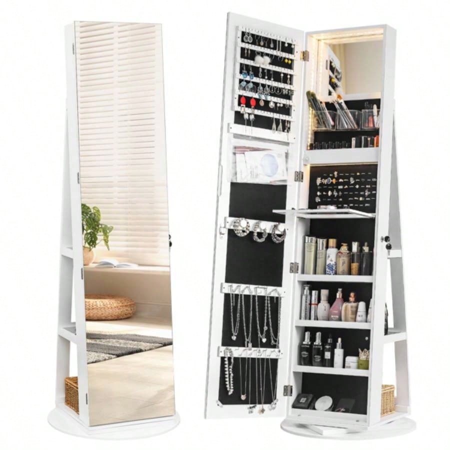 Jewelry Armoire with Full Length Mirror 360176; and Large Capacity Jewelry Organizer Armoire, Lockable Mirror with Jewelry Storage, Multi Storage Shelves