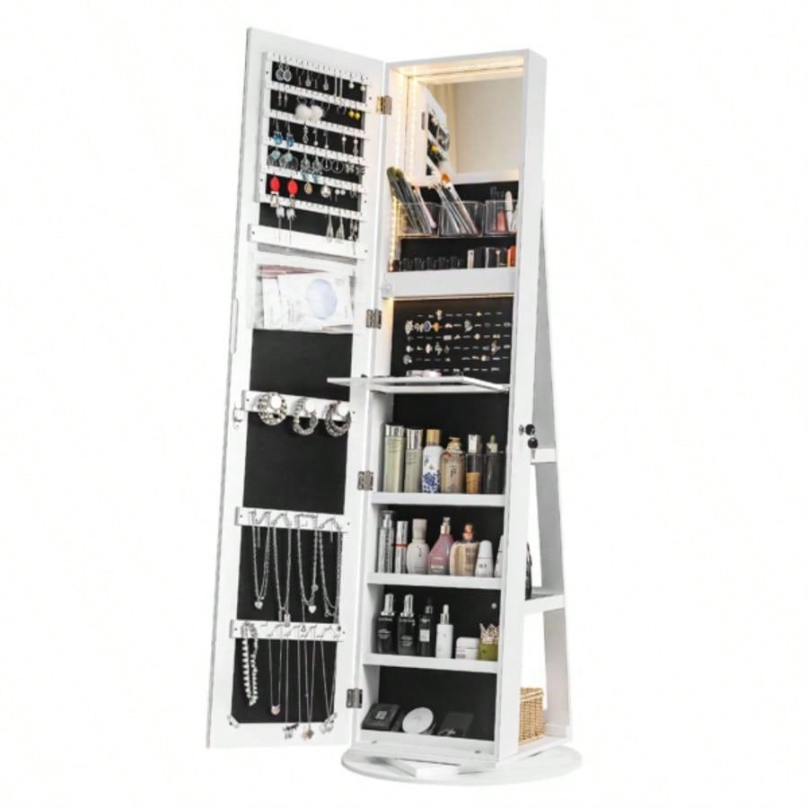 Jewelry Armoire with Full Length Mirror 360176; and Large Capacity Jewelry Organizer Armoire, Lockable Mirror with Jewelry Storage, Multi Storage Shelves