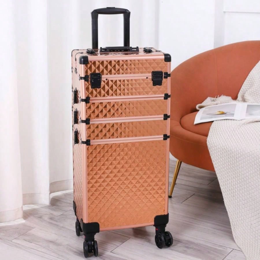 4 - in - 1 Draw - bar Style Interchangeable Aluminum Rolling Makeup - Gold