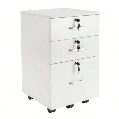 White Wood Grain Density Board Three Drawers Wooden Filing Cabinet