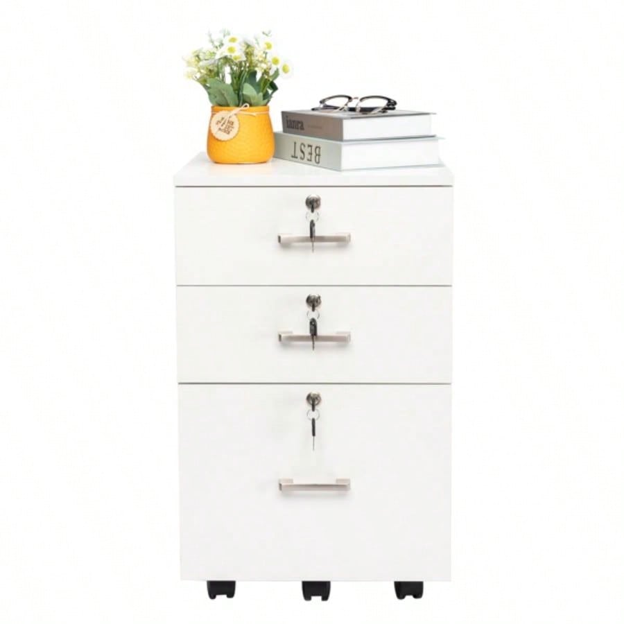 White Wood Grain Density Board Three Drawers Wooden Filing Cabinet