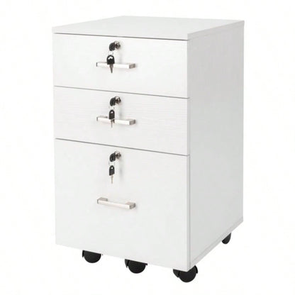 White Wood Grain Density Board Three Drawers Wooden Filing Cabinet