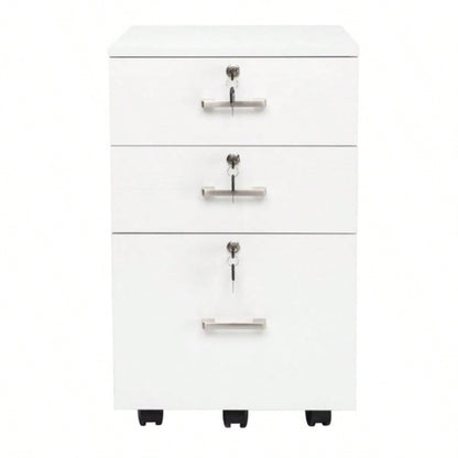 White Wood Grain Density Board Three Drawers Wooden Filing Cabinet