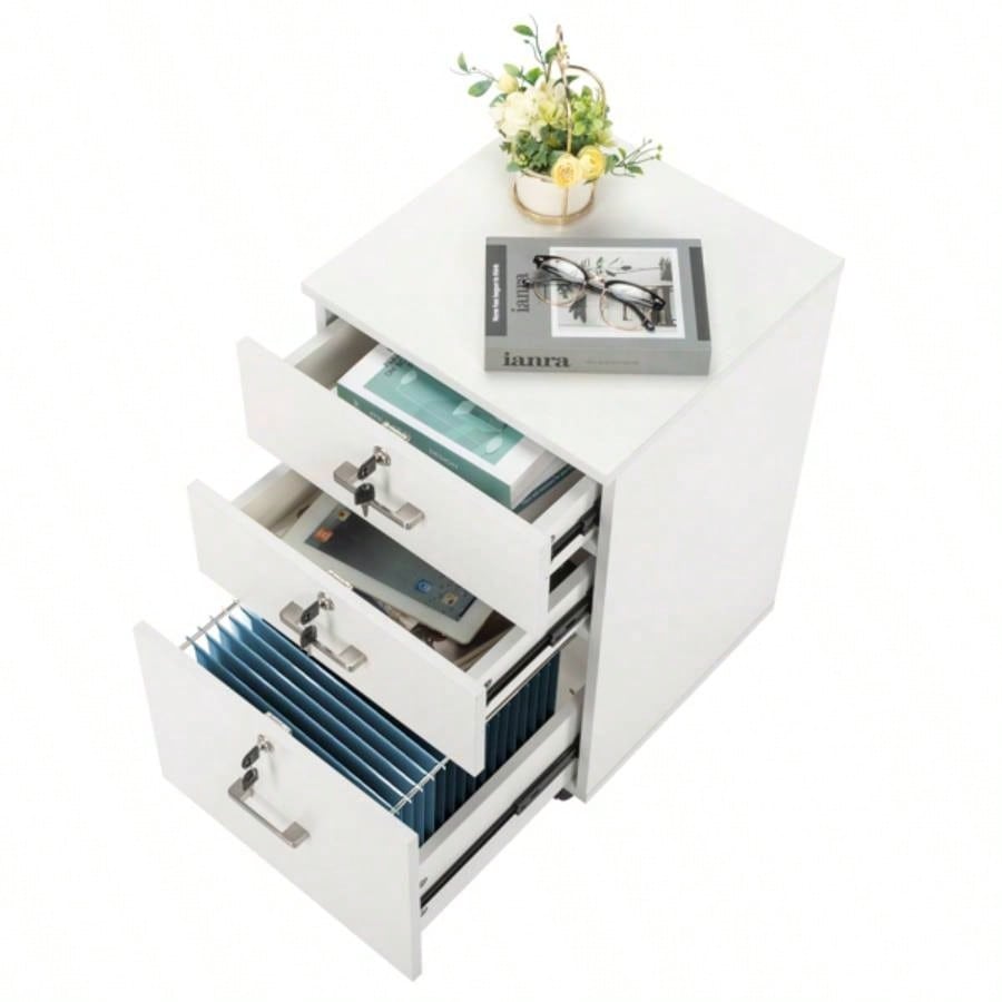 White Wood Grain Density Board Three Drawers Wooden Filing Cabinet