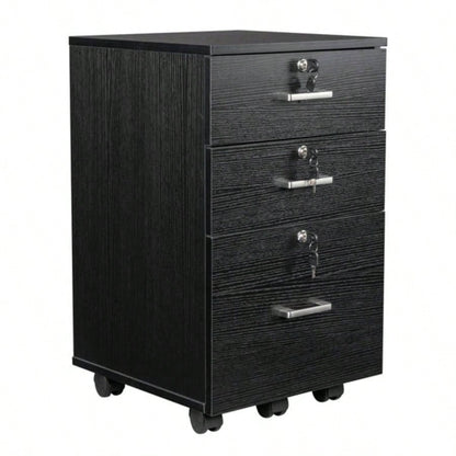 FCH Black Wood Grain Density Board Three Drawers Wooden Filing Cabinet
