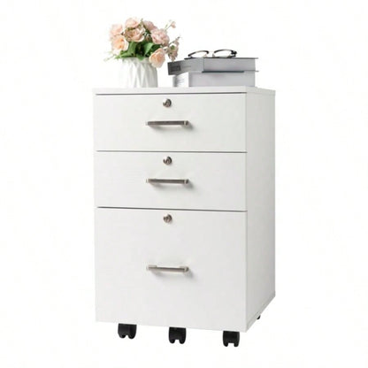 White Wood Grain Density Board Three Drawers Wooden Filing Cabinet