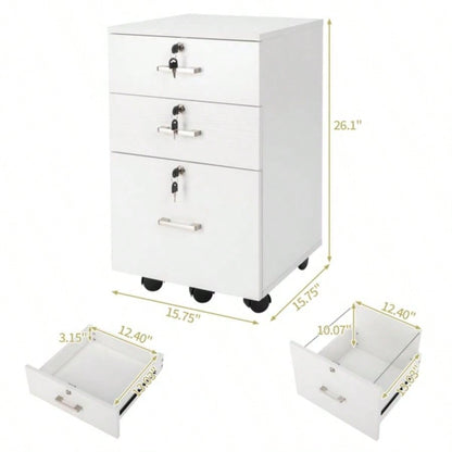 White Wood Grain Density Board Three Drawers Wooden Filing Cabinet