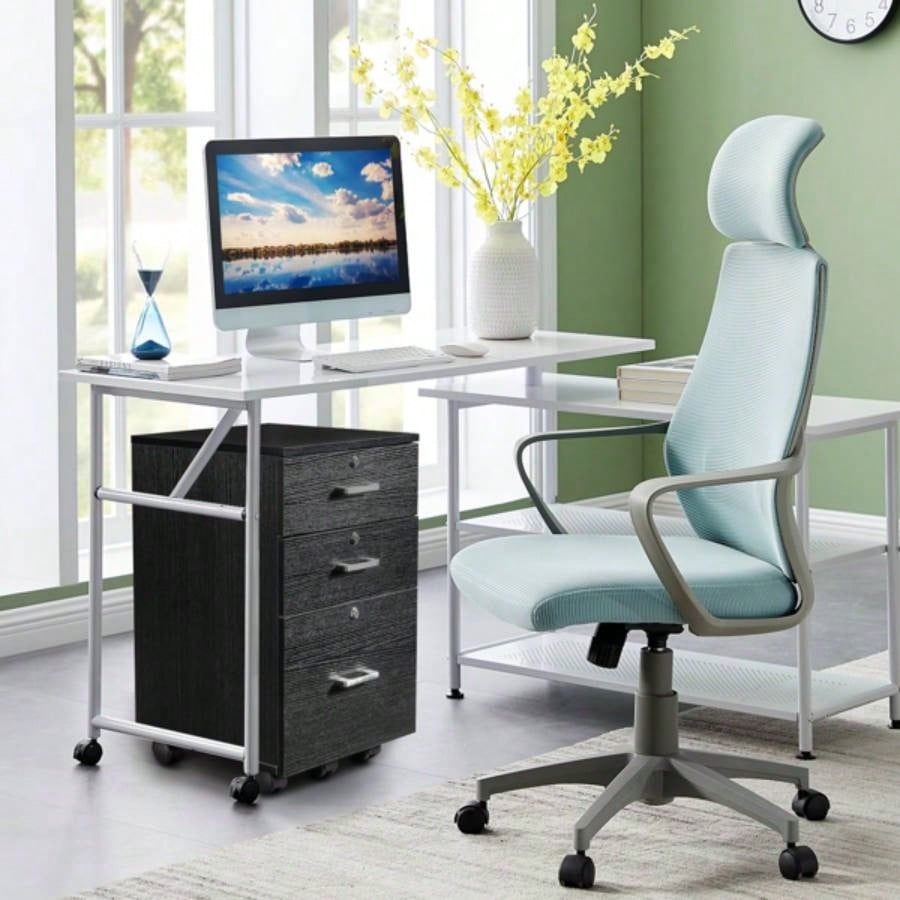 FCH Black Wood Grain Density Board Three Drawers Wooden Filing Cabinet