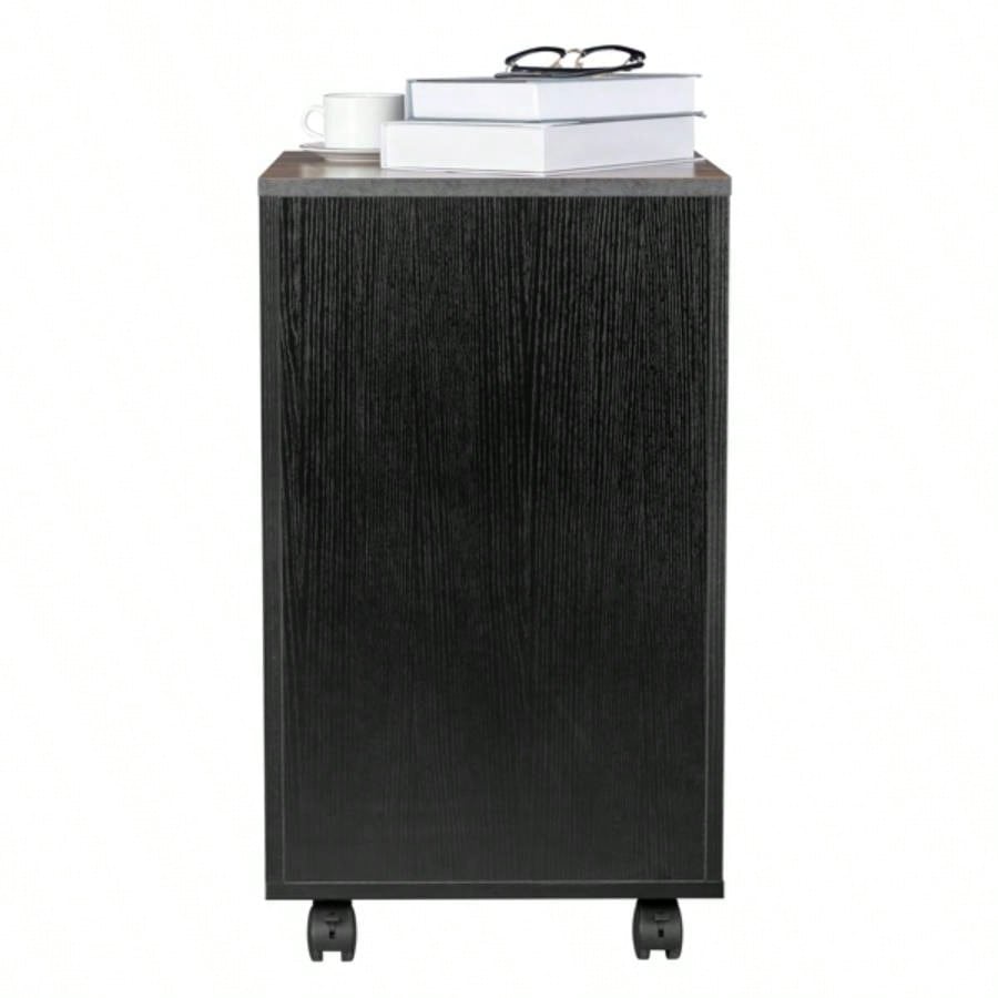 2 - Drawer Rolling Wood File Cabinet with Lock, Brown Black