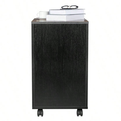 2 - Drawer Rolling Wood File Cabinet with Lock, Brown Black