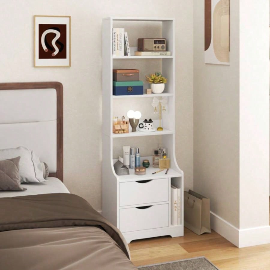 Night Stand with Bookshelf, Night Stand with 2 Storage Drawers Bedroom