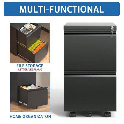 2 Drawer Metal Mobile File Cabinet, Rolling File Cabinet with Lock Hanging Legal/Letter/A4 Size, Fully Assembled Except Wheels