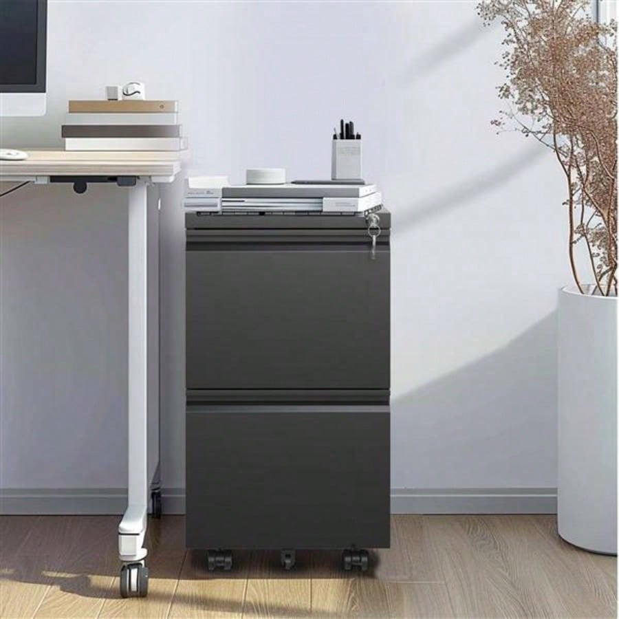 2 Drawer Metal Mobile File Cabinet, Rolling File Cabinet with Lock Hanging Legal/Letter/A4 Size, Fully Assembled Except Wheels